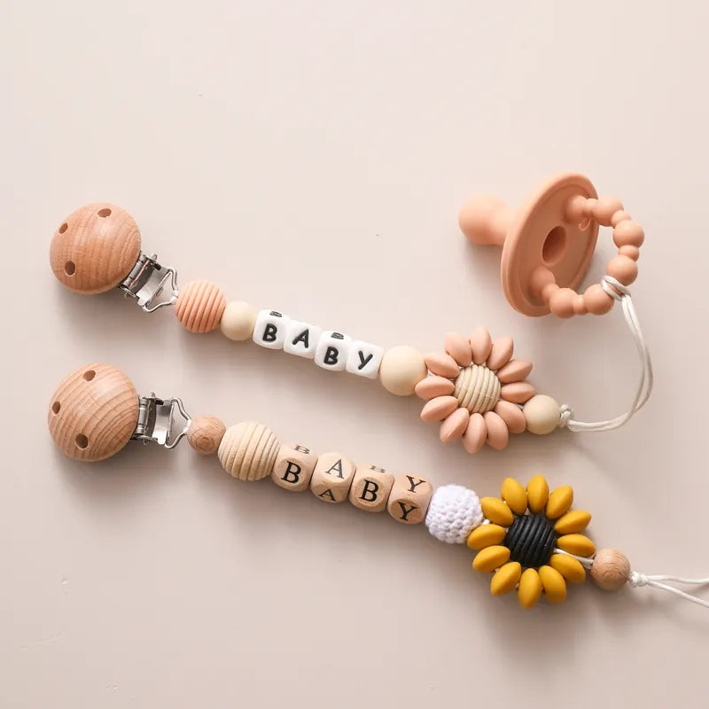 Floral Wooden Clip Pacifier Holder