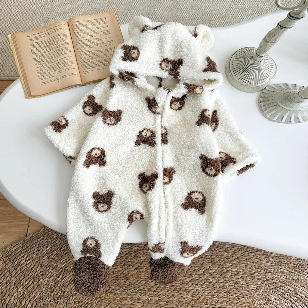 Plush Bear Head Footed Jumpsuit