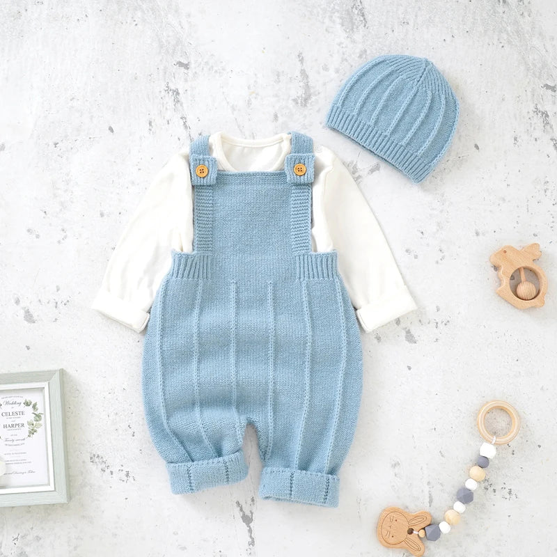 Knitted Newborn Jumpsuit w/Hat Set. 2Pcs
