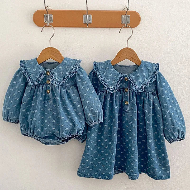 Printed Denim Sister Outfit