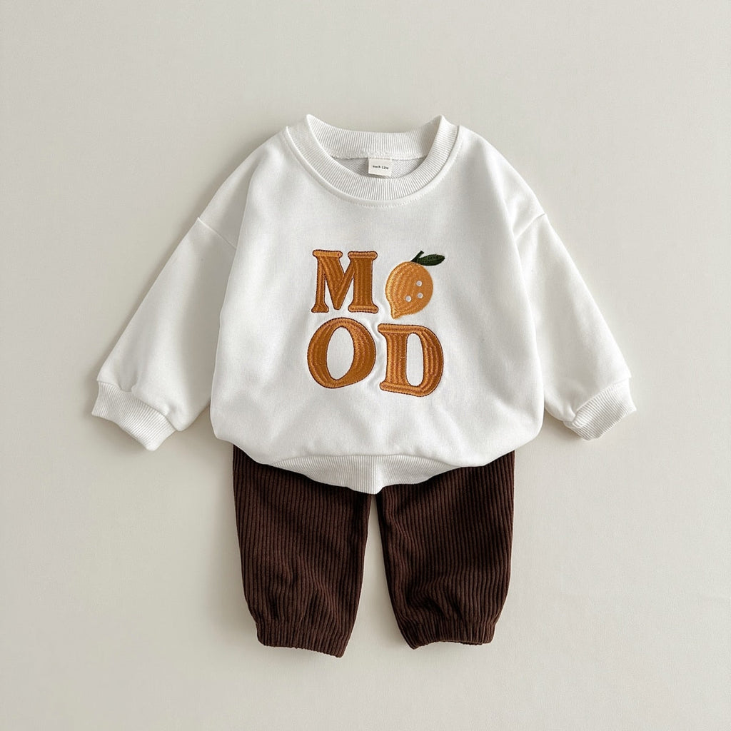 Embroidered Fruit Sweaters+Corduroy Pants Casual Sets