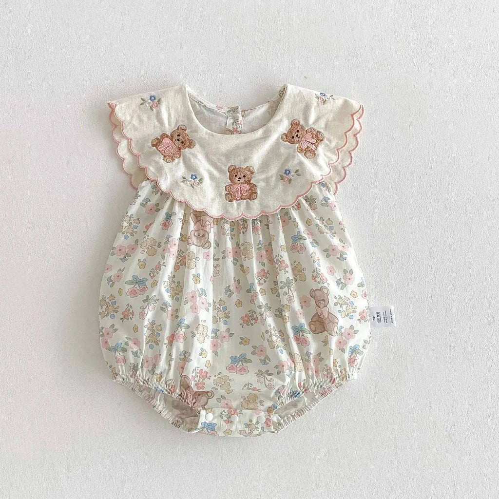 Little Bear Embroidery Collar Romper