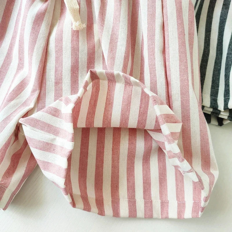 Neutral Striped Linen Cotton Pants