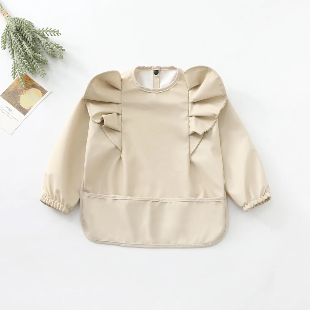 Girls Ruffle Waterproof Long Sleeve Art Bib