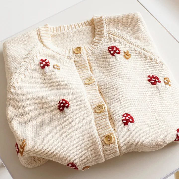 Mushroom  Knit Cardigan Sweater