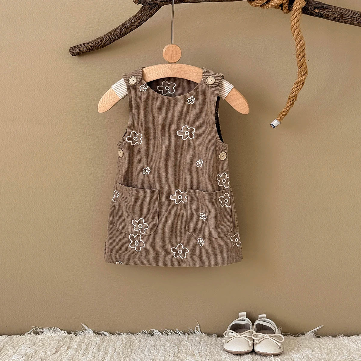 Flower Embroidered Pocket Dress