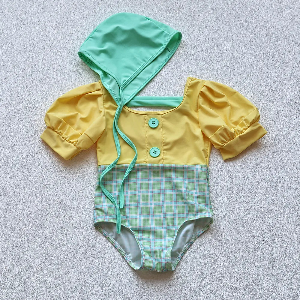 Girls Puff Sleeve 2 Pcs Swimsuit
