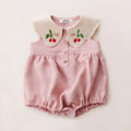 Embroidered Flap Cotton Long Sleeve Romper