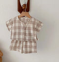 Button Up Plaid Shorts Set