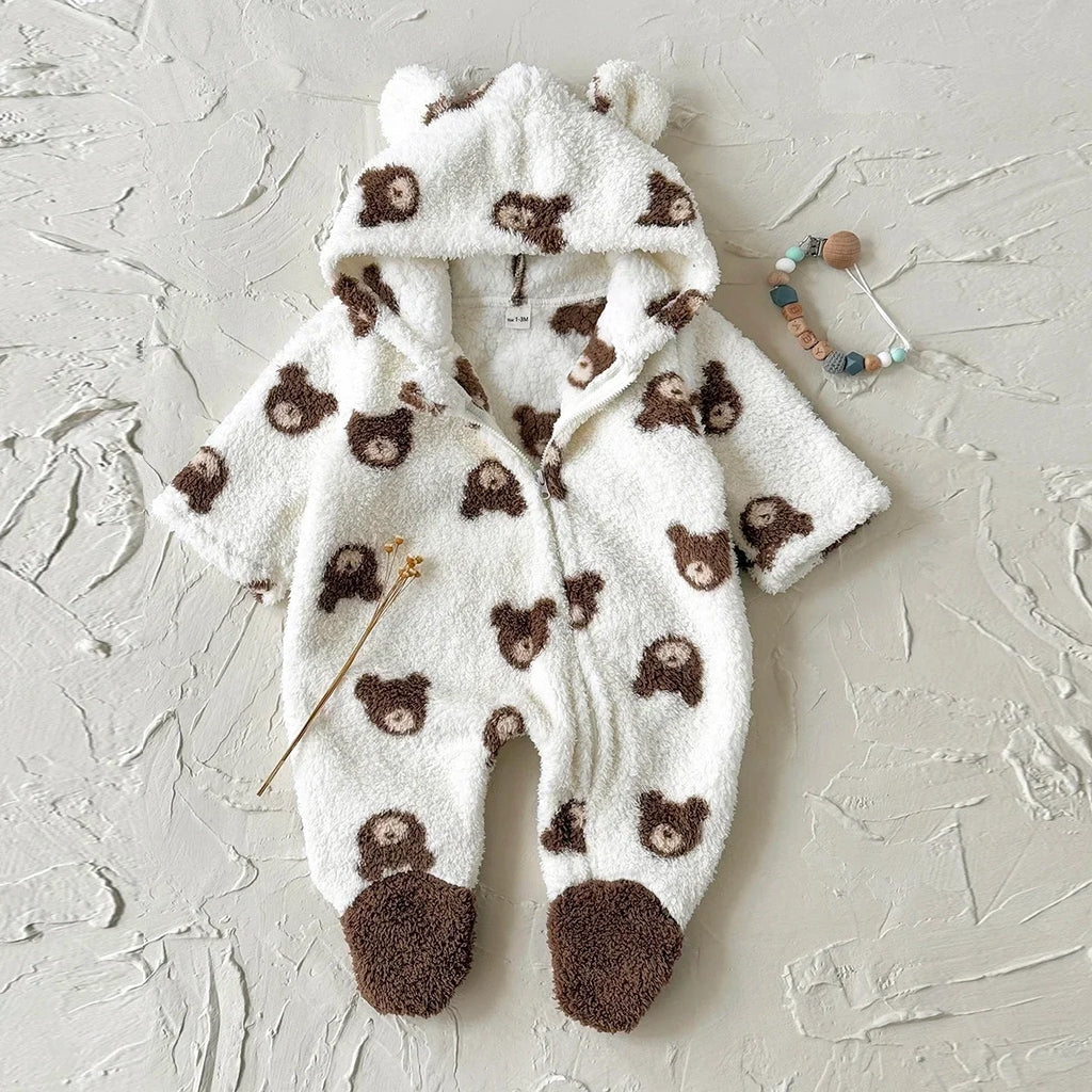Plush Bear Head Footed Jumpsuit