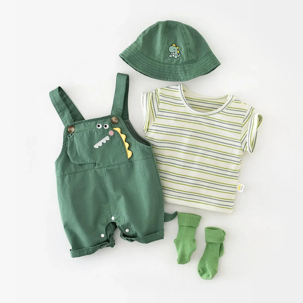 Striped Tee And Dinosaur Jumpsuit