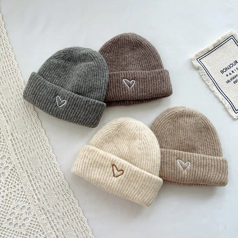 Heart Embroidered Baby Beanie Cap