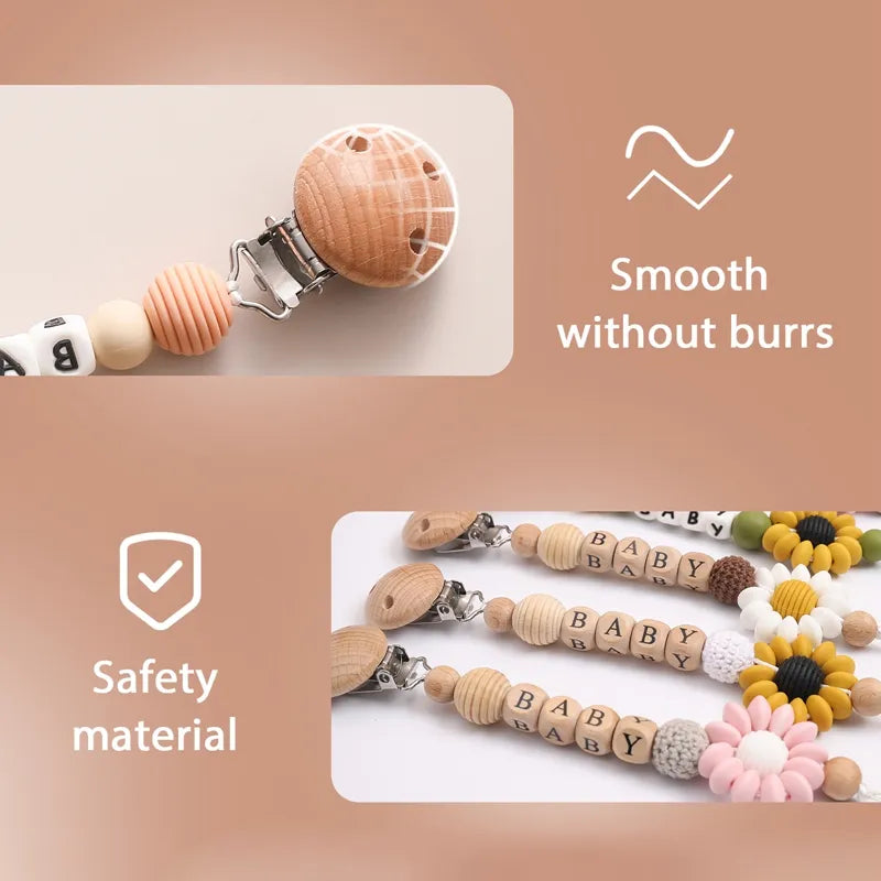 Floral Wooden Clip Pacifier Holder