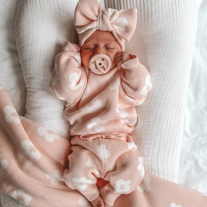 Pink Flower Knitted Set