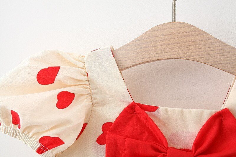 Heart Print Puff Sleeve Dress