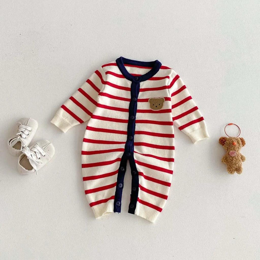Knitted Striped Bear Jumpsuit