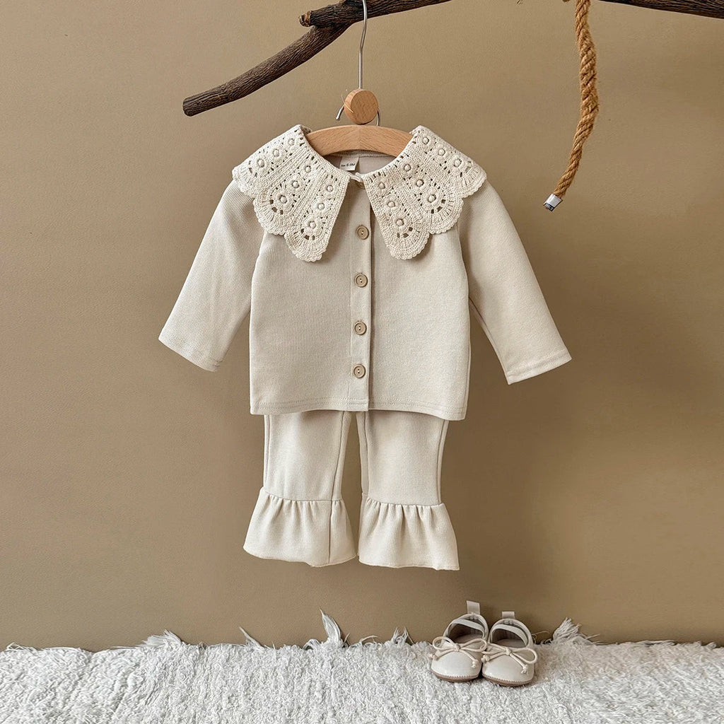 Large Lace Collar Cardigan Set