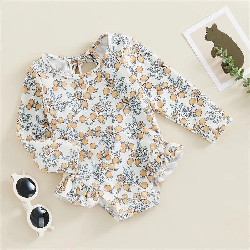 Baby Girl Floral Print Backless Bathing Suit