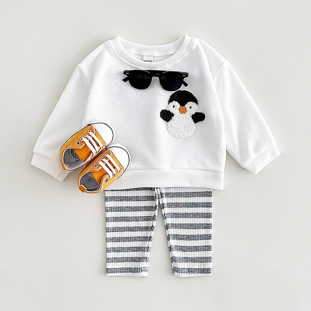 Fuzzy Animal Striped Pants Set