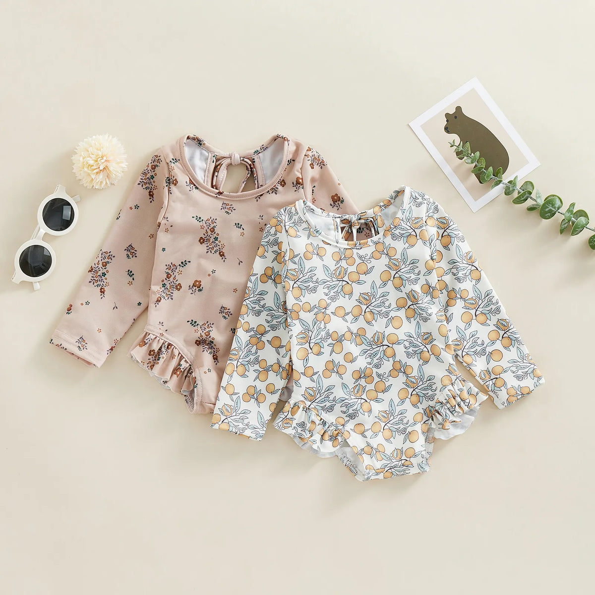 Baby Girl Floral Print Backless Bathing Suit