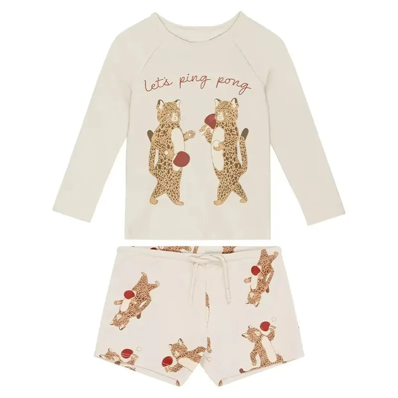 Leopard Dinosaur Raglan Sleeve Swimsuit