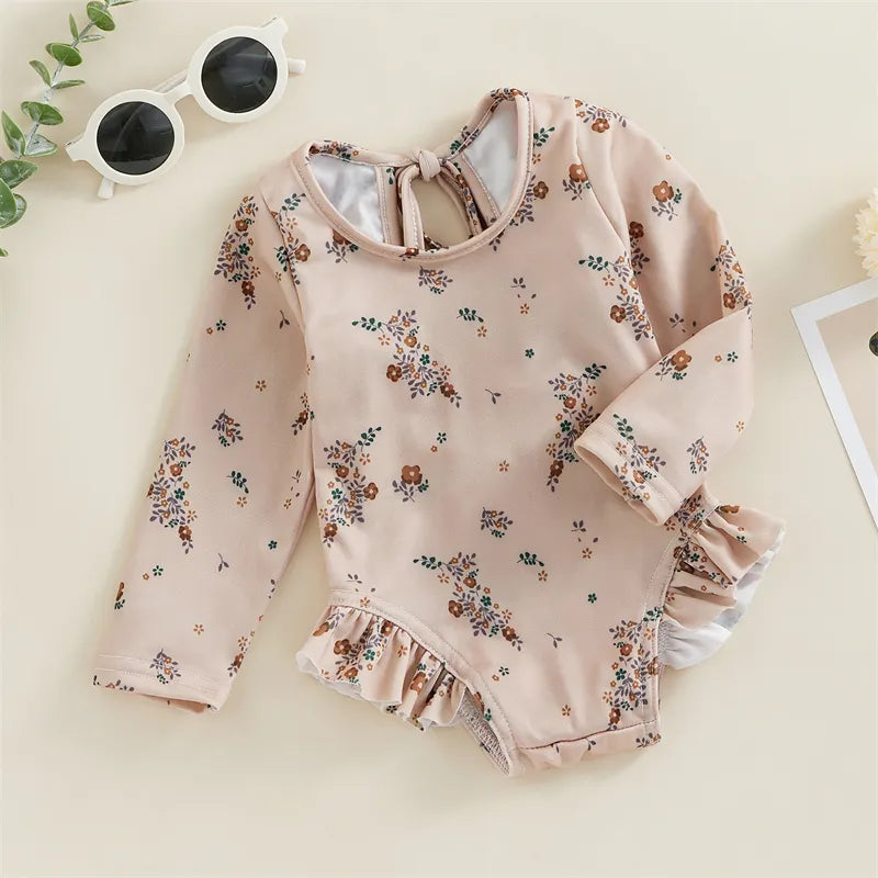 Baby Girl Floral Print Backless Bathing Suit