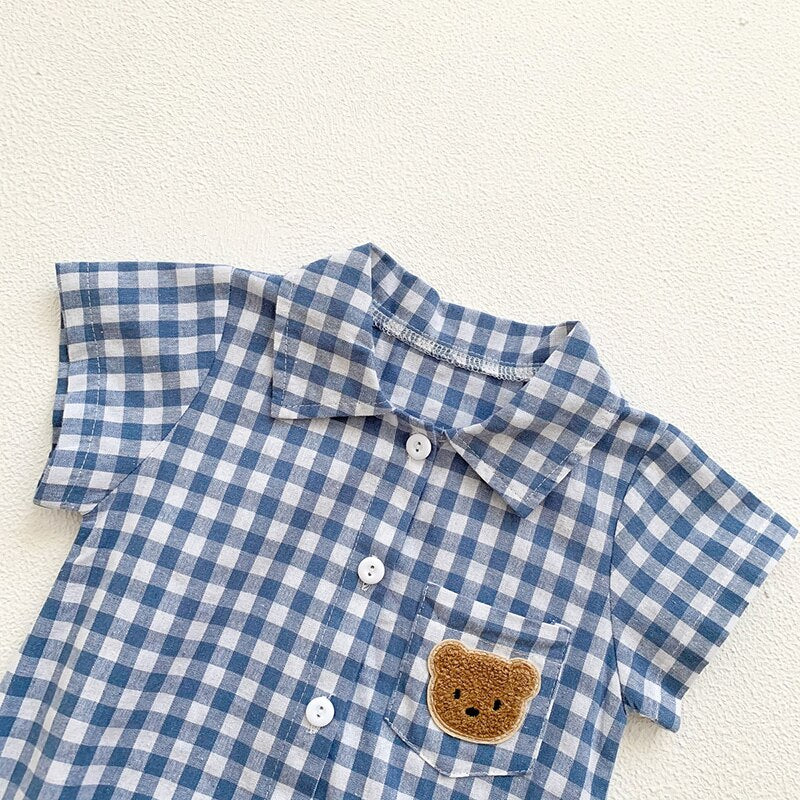 Boys Plaid Bear Patch Bodysuit