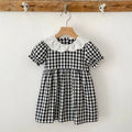 Checkered Eyelet Collar Sister Outfit