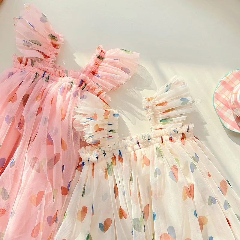 Heart Print Dress Tulle Dress