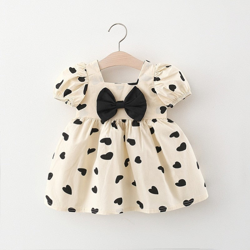 Heart Print Puff Sleeve Dress