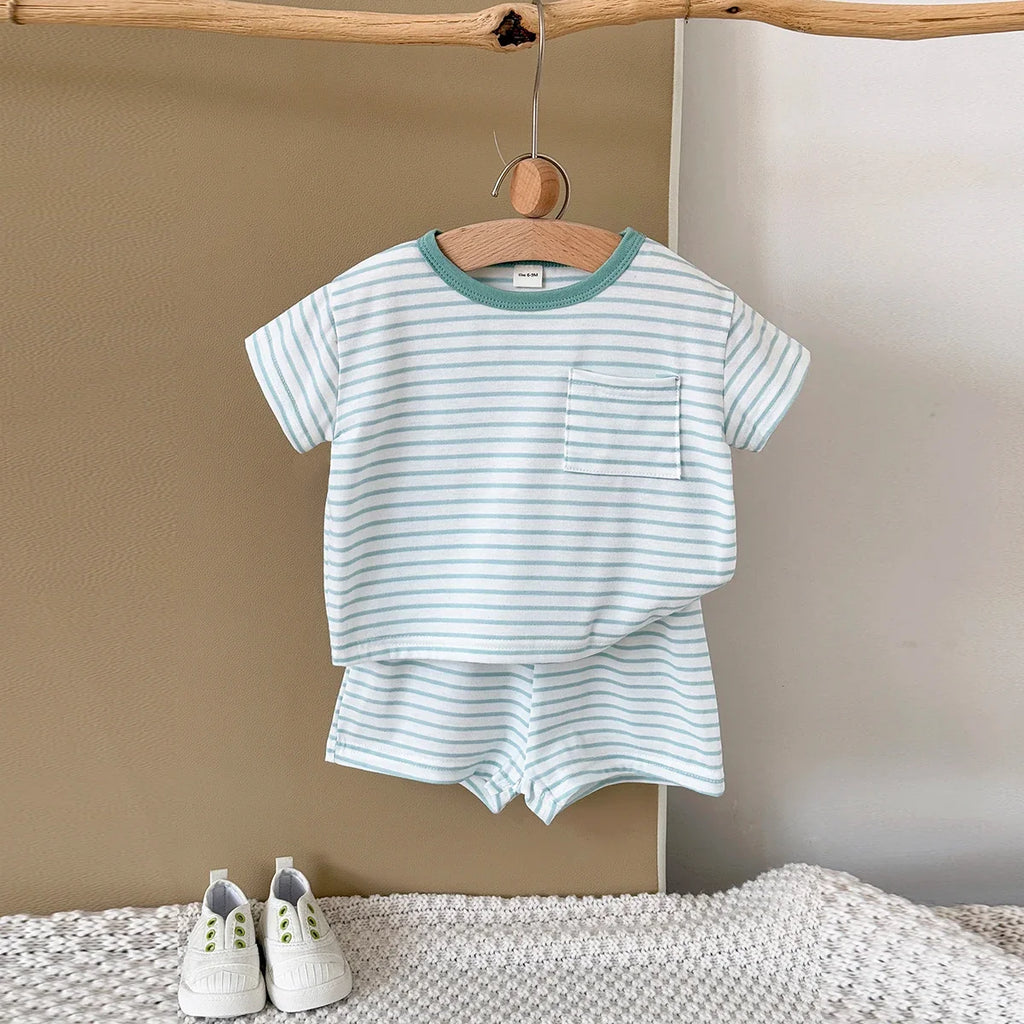 Teal Stripe Shorts Set