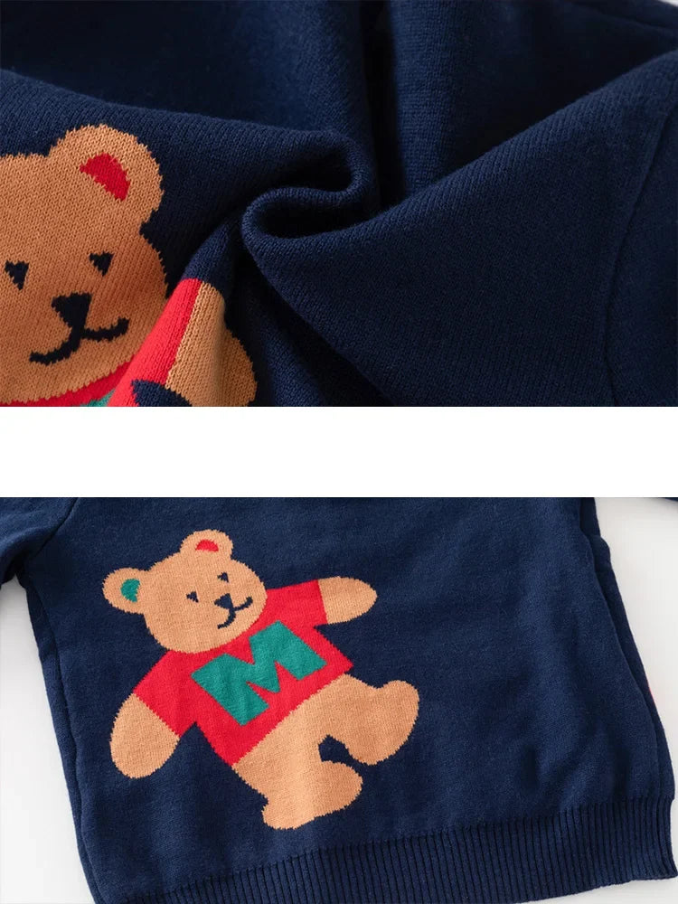 Teddy Bear Letter Knitted Cardigan