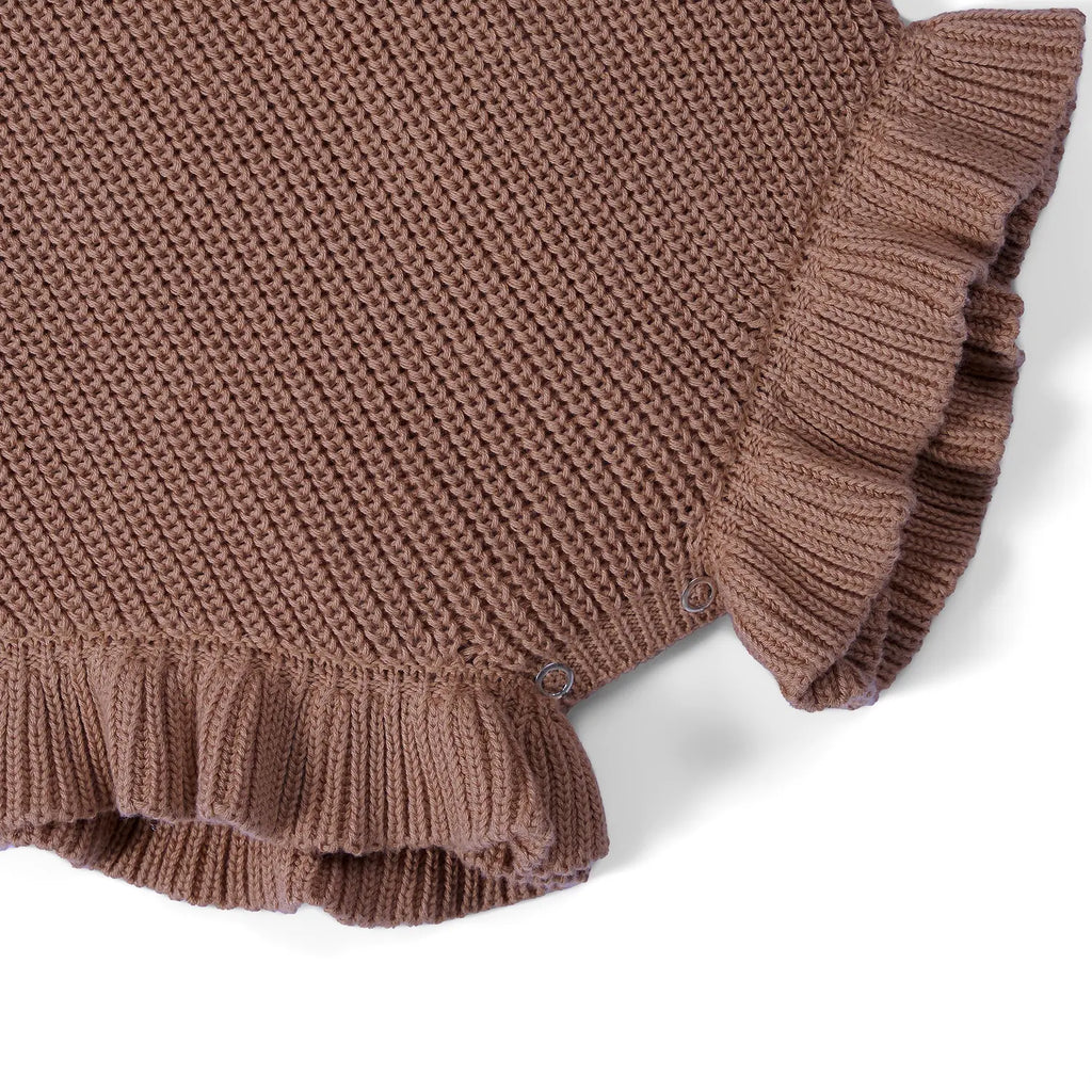Ruffle Chunky Knit Baby Romper in Mocha