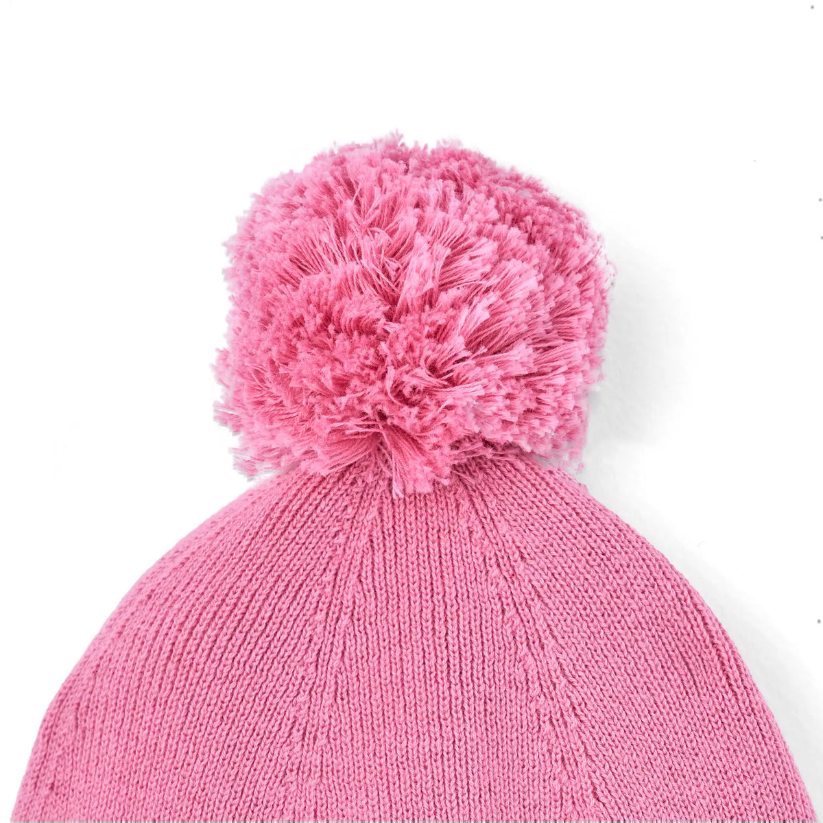 Knit Baby Pom Beanie in Rose Pink