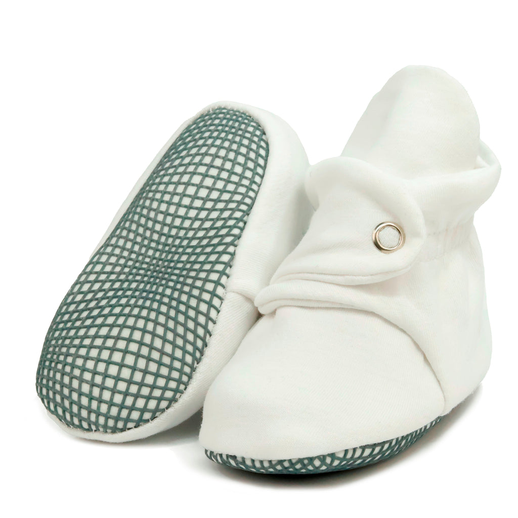 Stay-On Baby Booties, Organic Cotton Lined – White