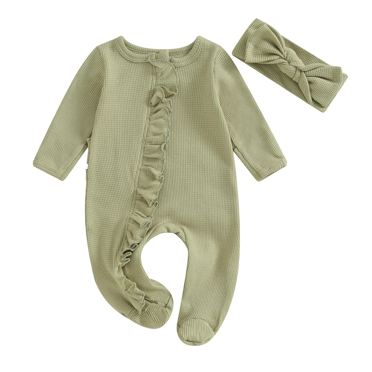 Ruffle Footed Jumpsuit with Headband