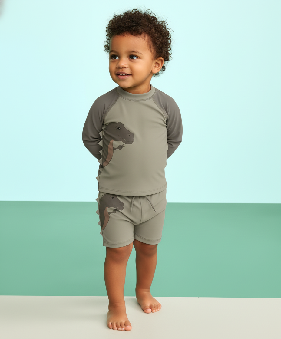 Leopard Dinosaur Raglan Sleeve Swimsuit