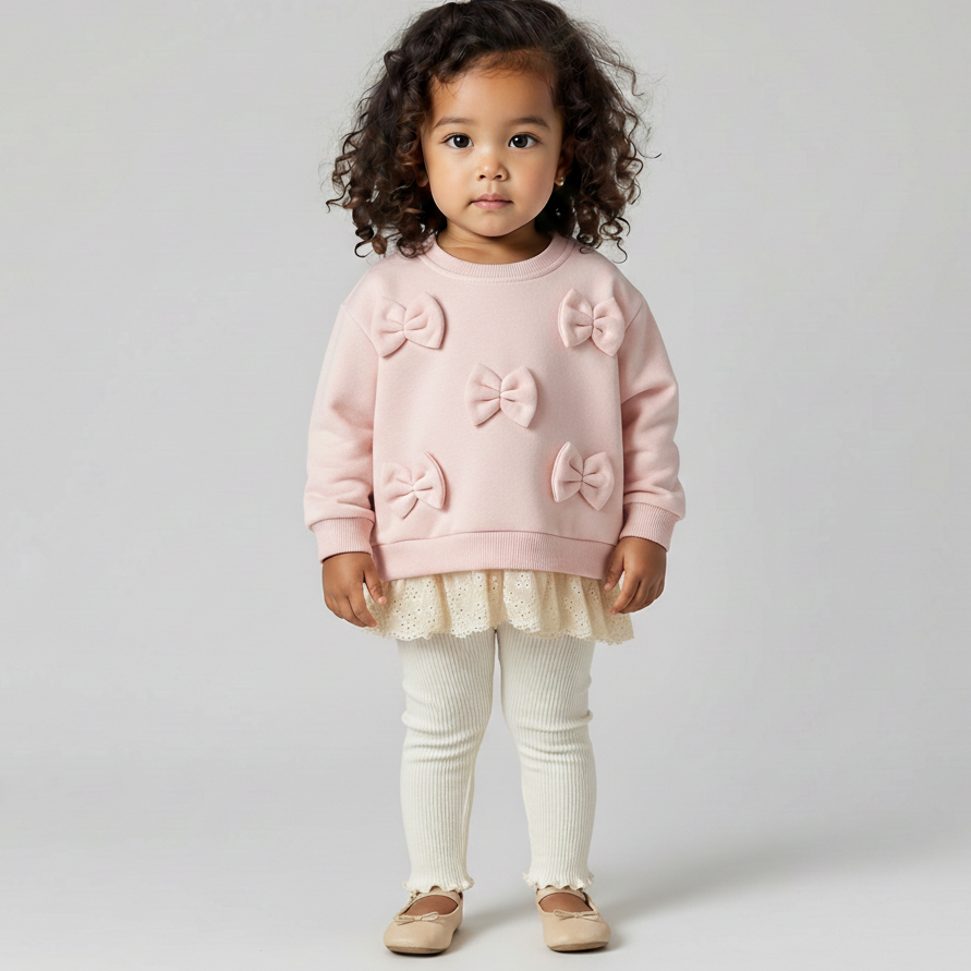 3D Bow Lace Hem Sweater Set